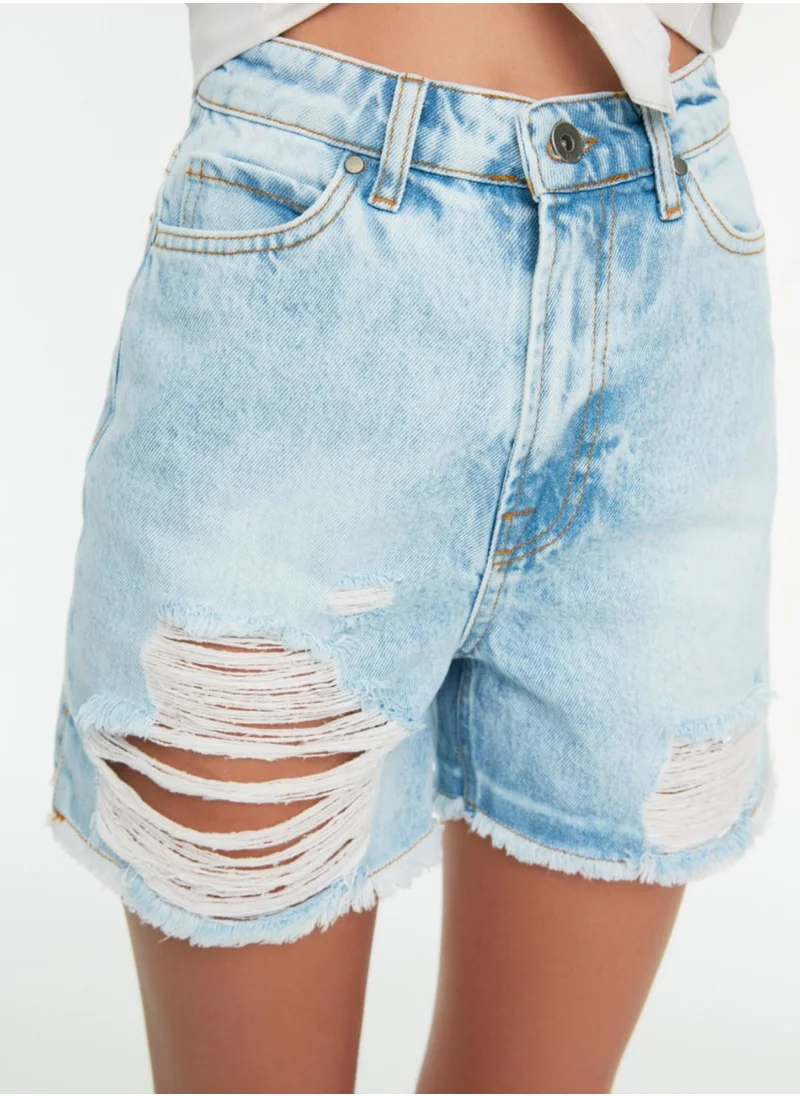trendyol Ripped Denim Mini Shorts