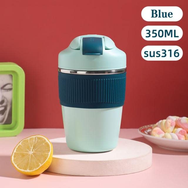 MustHome Satinless Steel Coffee Mug with lid Travel Mug Blue 300ml Pack of 1 Travel Mug with 2in1 Lid, ECO-Friendly & Leak-Proof Travel Cup Reusable Sipper Hot Cold | Gifts for Employees - Image 2