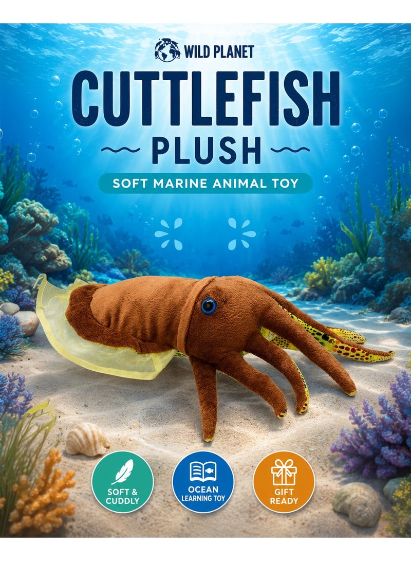 Wild Planet Cuttlefish Plush Toy 35cm Soft Marine Sea Animal Stuffed Plush Doll Educational Ocean Creature Toy Realistic Cuddly Squid Plush Pillow Gift for Boys Girls Kids Toddlers Marine Life Lovers - Image 1