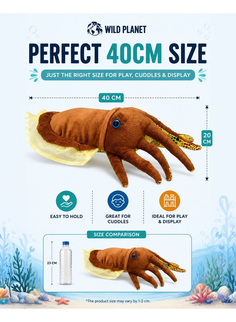 Wild Planet Cuttlefish Plush Toy 35cm Soft Marine Sea Animal Stuffed Plush Doll Educational Ocean Creature Toy Realistic Cuddly Squid Plush Pillow Gift for Boys Girls Kids Toddlers Marine Life Lovers - Image 3