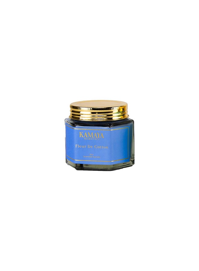 KAMAYA Secented candle with 1 wick | 95 gms with long lasting Fresh cotton fragrance | Clear jar with gold lid - Image 1