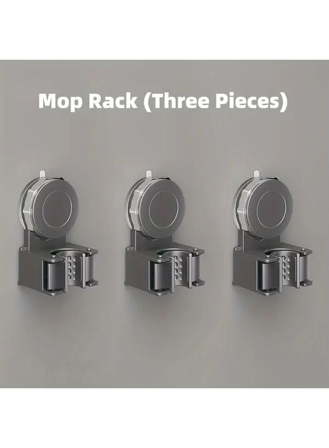 Gun Gray Wall Mounted Mop Broom Holder With 3 Suction Cups Space Saving Storage Rack - Image 1