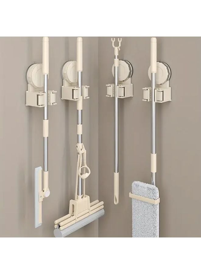 Gun Gray Wall Mounted Mop Broom Holder With 3 Suction Cups Space Saving Storage Rack - Image 2