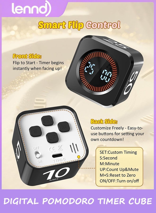LENND Digital Pomodoro Timer Cube 5/10/25/45min, Visual Productivity Flip Timer for Kids Classroom Desk, Custom Countdown, Silent and Sound Mode for ADHD Study Work Game Kitche - Image 4