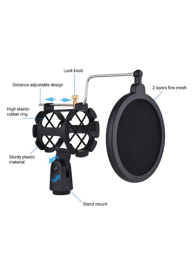 Generic - Plastic Microphone Shock Mount Anti-vibration Mic Holder Stand with Pop Filter Universal Screw Adapter for Diameter 2cm-4cm Thin Condenser Microphone - Image 1