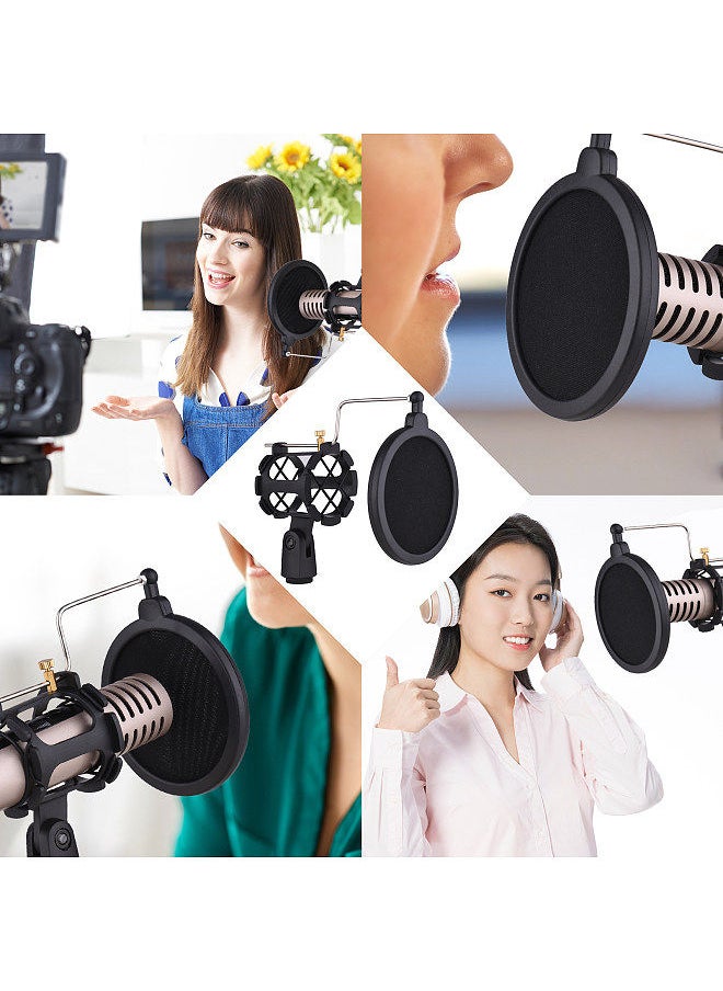 Generic - Plastic Microphone Shock Mount Anti-vibration Mic Holder Stand with Pop Filter Universal Screw Adapter for Diameter 2cm-4cm Thin Condenser Microphone - Image 1