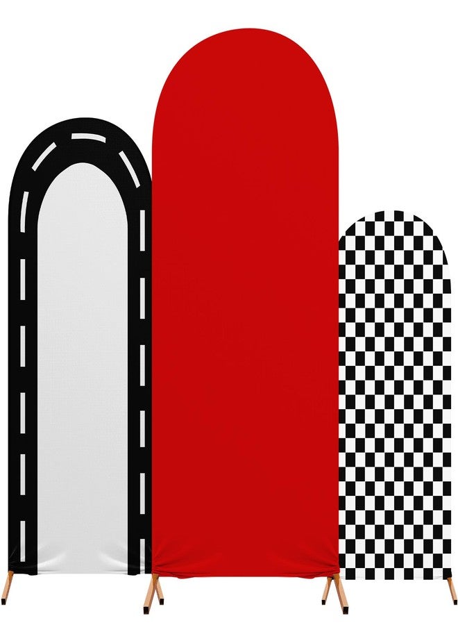 Mindsoft Fast Party Arch Backdrop Cover Set of 3 Racing Theme Arch Covers Spandex Backdrop Stand 4ft, 5ft, 6ft for Wedding Birthday Banquet Boy Girl Ceremony Decoration(Red) - Image 1