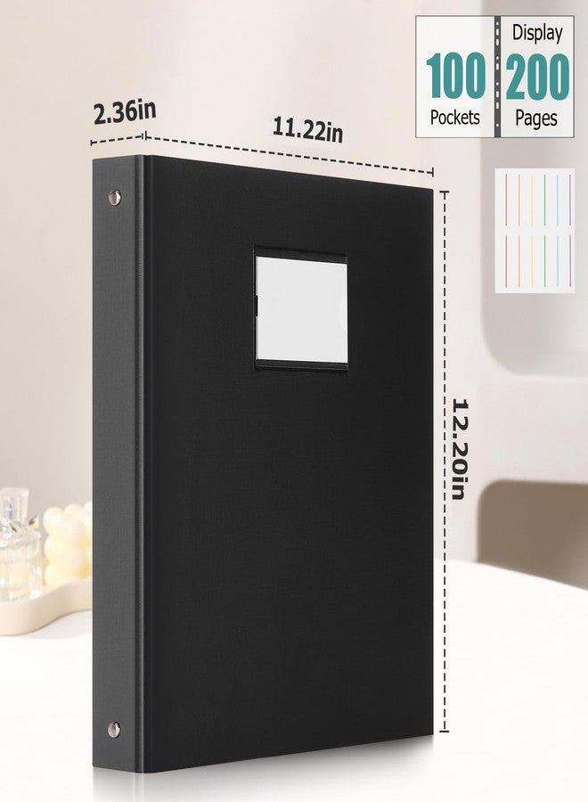 Uquelic Binder with Plastic Sleeves for Letter/A4 Size (11'' x 8.5'') Document Binder Organizer with Dividers for Papers, Photos and Artwork, 100 Pages Display for Presentation (Black, 100-Pockets) - Image 3