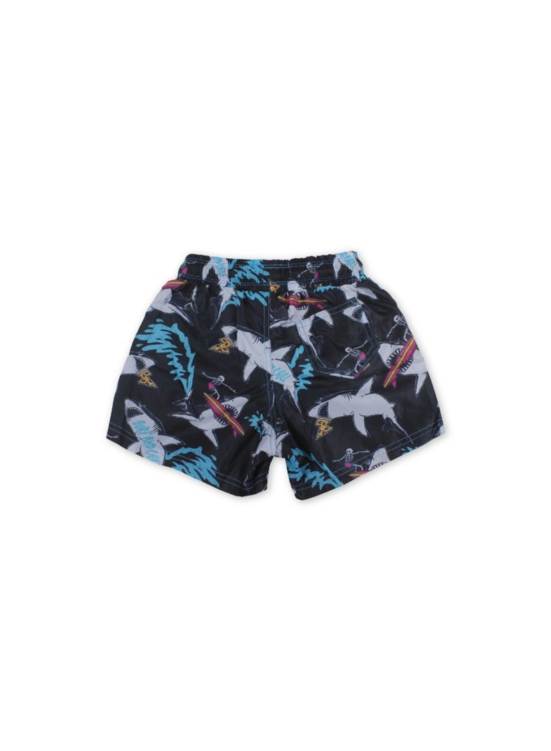 I.Wear Baby Boys Swim Trunks – Black with Sharks Print - Image 1