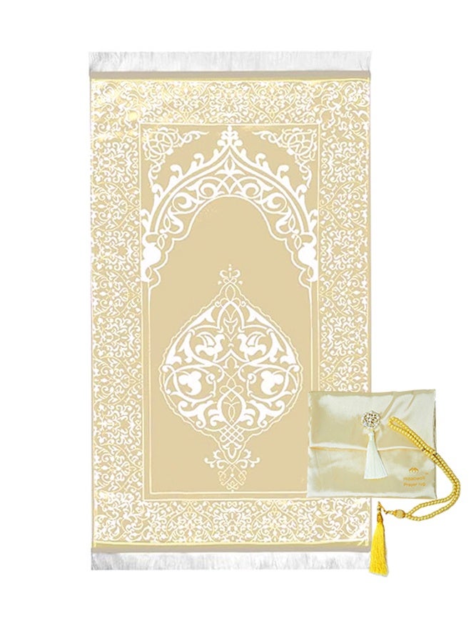 Foldable Muslim Prayer Rug And Rosary With Elegant Storage Bag Islamic Gift Set Carpet Mat Suitable For Home, Travel, Office, Work, Ramadan, Eid And Other Occasions 110cm X 70cm  - Image 1