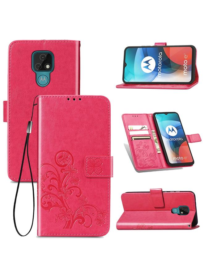 The Bros Four-leaf Clasp Embossed Buckle Mobile Phone Protection Leather Case with Lanyard & Card Slot & Wallet & Bracket Function For Motorola Moto E7