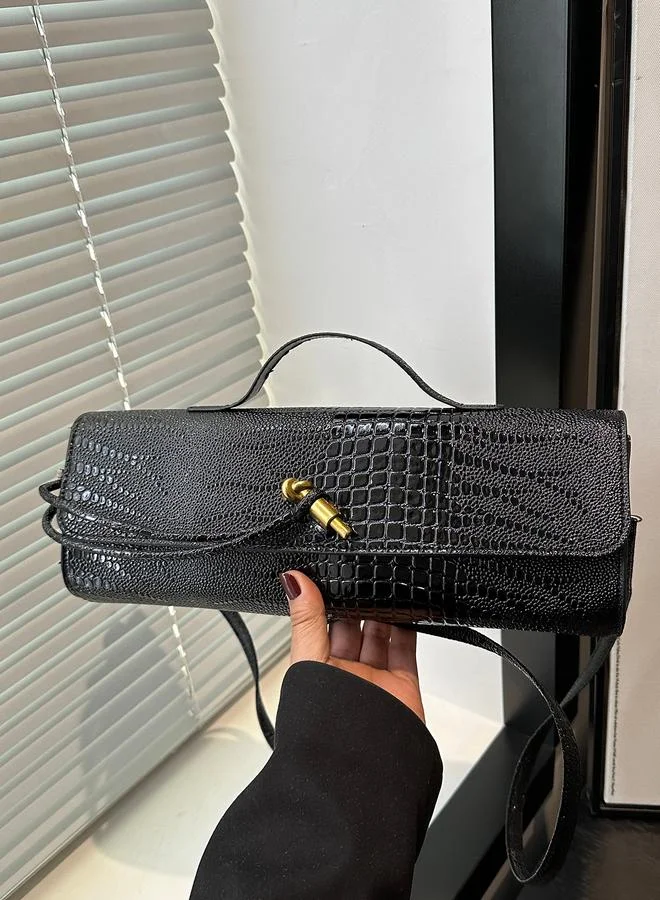 Take Two Black Croc-Embossed Crossbody Bag