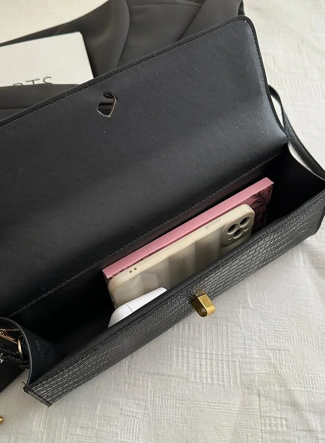 Take Two Black Croc-Embossed Crossbody Bag