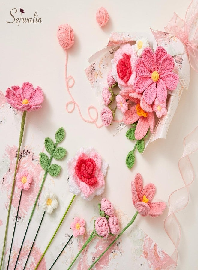 Serwalin Crochet Flower Bouquet, Pink Handmade Knitted Flowers, Crochet Tulips Galsang Flowers for Lover Teacher Anniversary Birthday Party Mother's Day Graduation Gifts - Image 5