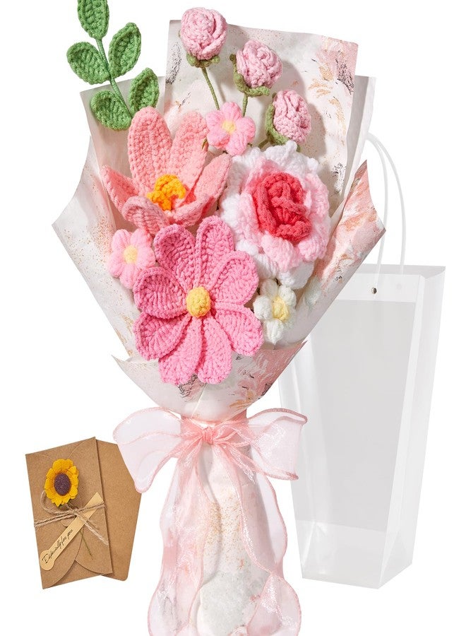 Serwalin Crochet Flower Bouquet, Pink Handmade Knitted Flowers, Crochet Tulips Galsang Flowers for Lover Teacher Anniversary Birthday Party Mother's Day Graduation Gifts - Image 1