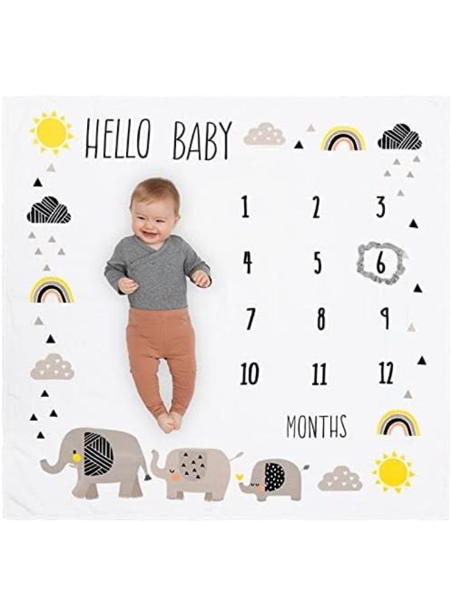 Pondering Pine Organic Baby Monthly Milestone Blanket for Boy or Girl with Month Marker - Elephant Milestones Blanket, 1-12 Months, Gender Neutral, 47" X 47" - Image 1