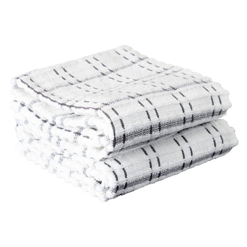 Ritz Royale Collection 100 Combed Terry Cotton Highly Absorbent Oversized Kitchen Towel Set 28 x 18 2Pack Checked Graphite