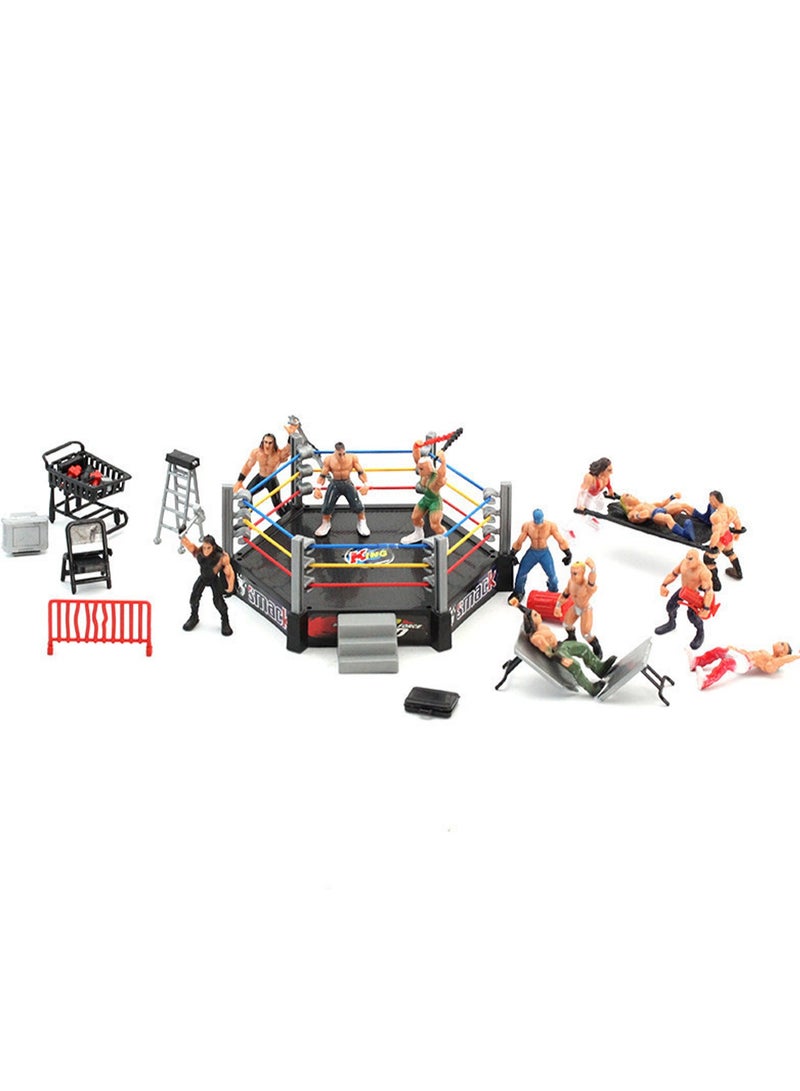 Wrestler Toy Hexagonal Ring Character Scene Model With 12 Doll Sets And Accessories  - Image 1