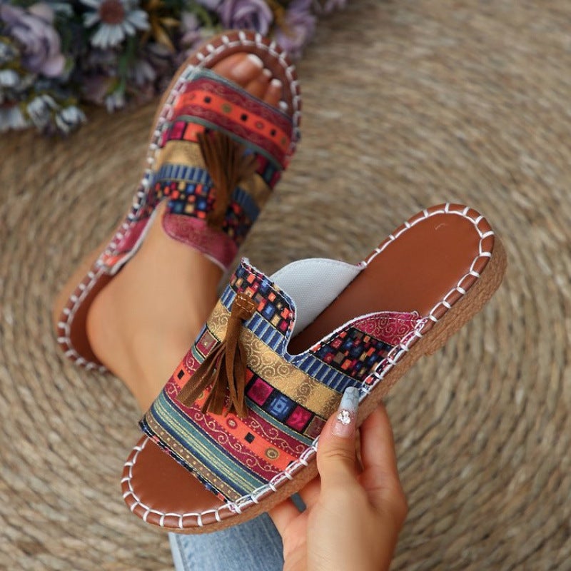 Plus-Size 2025 Fashion Flat Sandals With Open Toe And Floral Strap For Outdoor Wear - Image 3