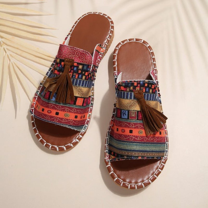 Plus-Size 2025 Fashion Flat Sandals With Open Toe And Floral Strap For Outdoor Wear - Image 4