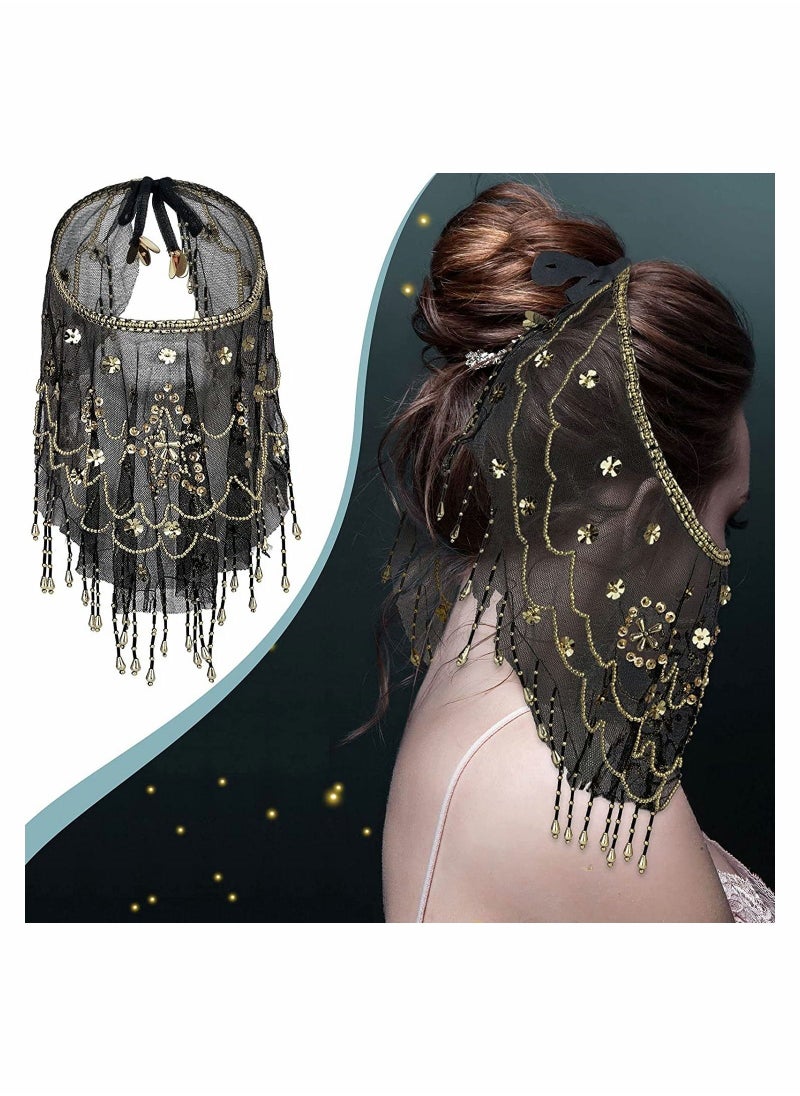 Women Belly Dance Face Veil, Belly Dance Face Veil Beads Sequins - Image 3