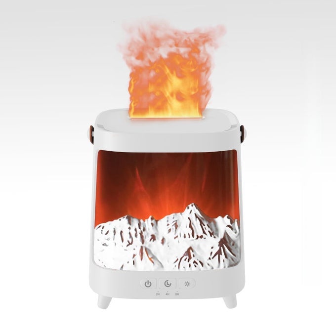 FIREPLACE DIFFUSER,7 COLOURS FLAME AROMATHERAPY DIFFUSER WITH REMOTE CONTROL,200ML AURORA ESSENTIAL OIL DIFFUSER WITH AUTO SHUT-OFF AND TIMER FOR HOME OFFICE BEDROOM SPA (WHITE)