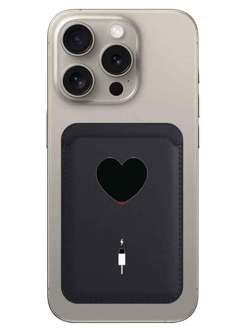 Theodor Magnetic Wallet, Compatible with MagSafe Wallet, for iPhone Wallet, for iPhone 16/15/14/13/12 Series, Not for iPhone 13/12 mini, 3 Card Holder, Vegan Leather, Black - Heart Battery Low - Image 1