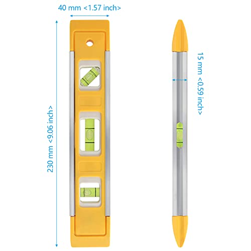 SEHOI 6 Pack 9 Inch Magnetic Torpedo Level with 45, 90, 180 Degree Bubbles, Plastic Shell Shock Resistant Torpedo Level, Yellow Spirit Level Measuring Tool - Image 2