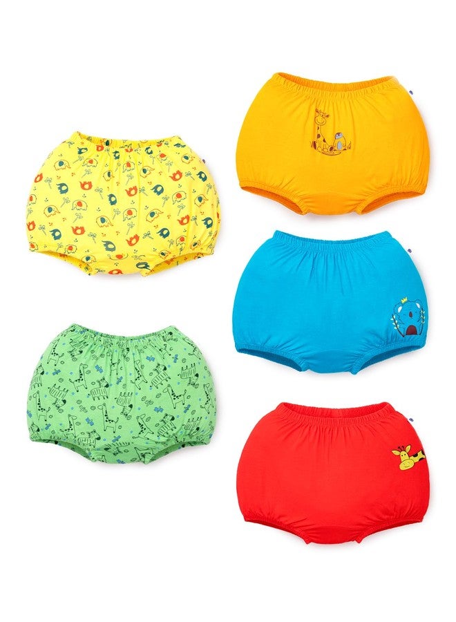superbottoms Basic™ Bloomer| Unisex, 100% Pure Cotton Innerwear | Breathable & Soft Underwear | Baby Bloomers for 9m - 12m | Wonder Wild I Pack of 5 - Image 1