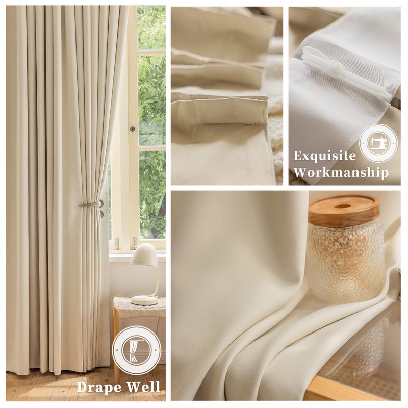 OYRING 90 Inch Length Beige Pinch Pleat Curtain  Room Darkening Thermal Insulated Pleated Drape with Hooks for Traverse Rod Bedroom Living Room  52"" W x 90"" L (1 Panel) - Image 5