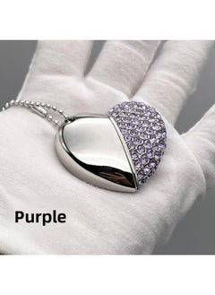 Generic Crystal USB Flash Disk Brick-inlaid Heart-shaped USB Flash Disk 32G Creative Jewelry 64G Brick Gift USB Flash Disk High Speed 3.0logo-Color:Purple-Capacity:1GB  - Image 1