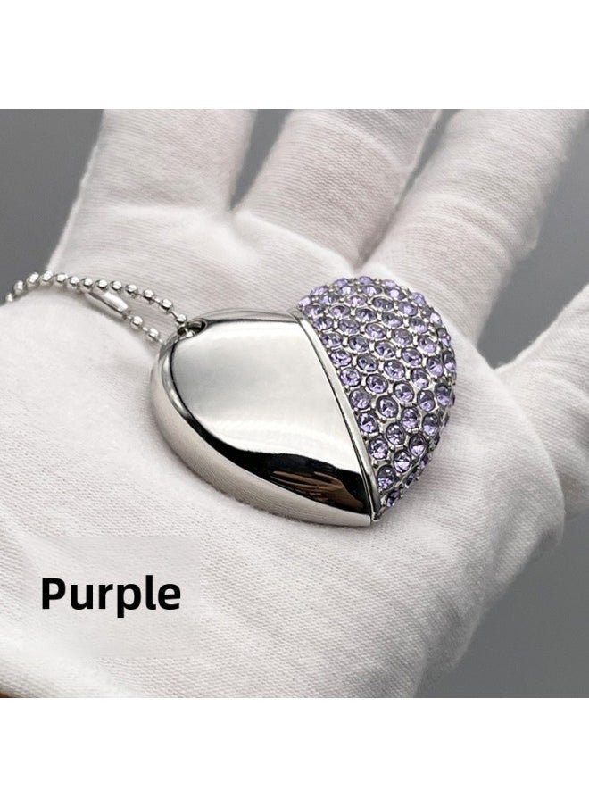 Crystal USB Flash Disk Brick-inlaid Heart-shaped USB Flash Disk 32G Creative Jewelry 64G Brick Gift USB Flash Disk High Speed 3.0logo-Color:Purple-Capacity:1GB  - Image 1