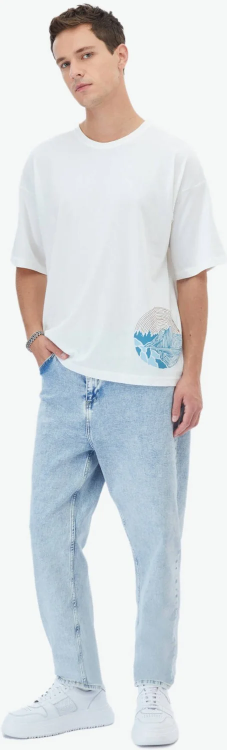 Kip Ecru Printed Crew Neck 100% Cotton T-Shirt
