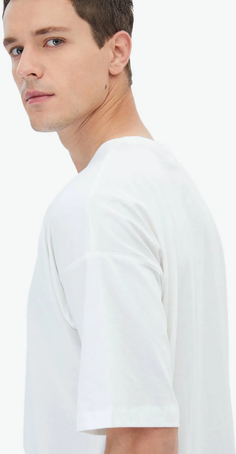 Kip Ecru Printed Crew Neck 100% Cotton T-Shirt