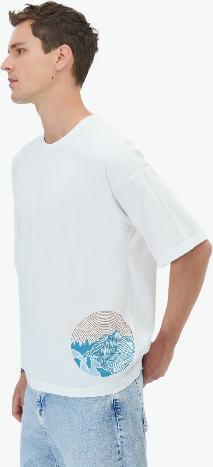Kip Ecru Printed Crew Neck 100% Cotton T-Shirt