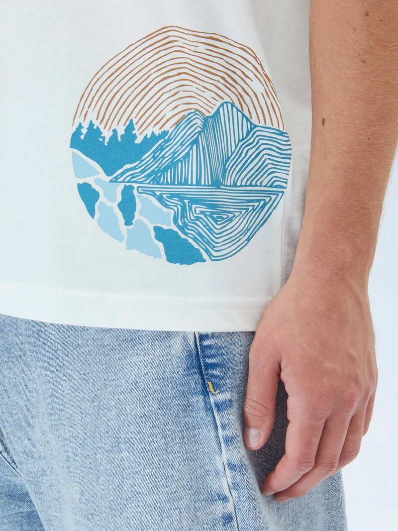 Kip Ecru Printed Crew Neck 100% Cotton T-Shirt