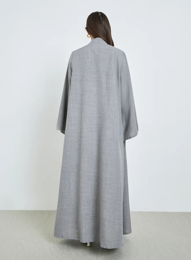Amirah Grey Grey Front Open Flared Solid Abaya for Women | Best Price UAE