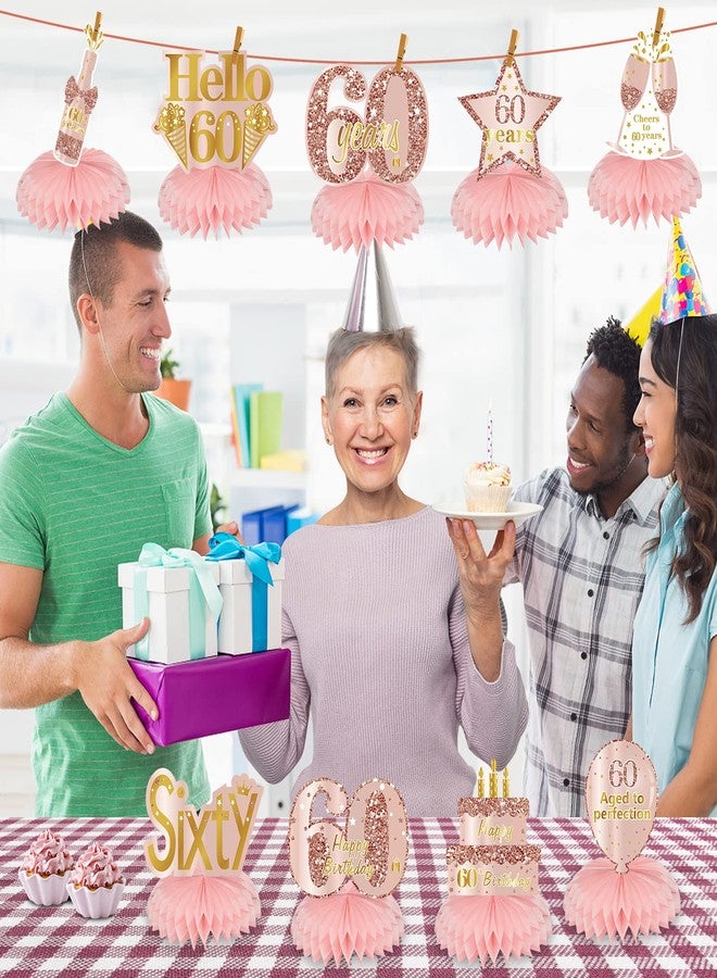 Turypaty زينة طاولة عيد الميلاد الستين من Turypaty باللون الوردي والذهبي الوردي، بتصميم خلية النحل، للنساء، 9 قطع من زينة طاولة عيد الميلاد الستين باللون الذهبي الوردي، لوازم حفلات عيد الميلاد، زينة طاولة عيد الميلاد الستين - Image 4