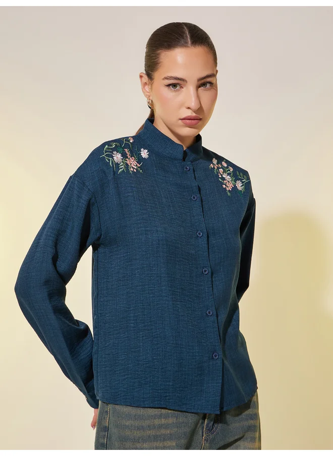 تايك تو Take Two Embroidered Detail Long Sleeve Regular Fit Shirt