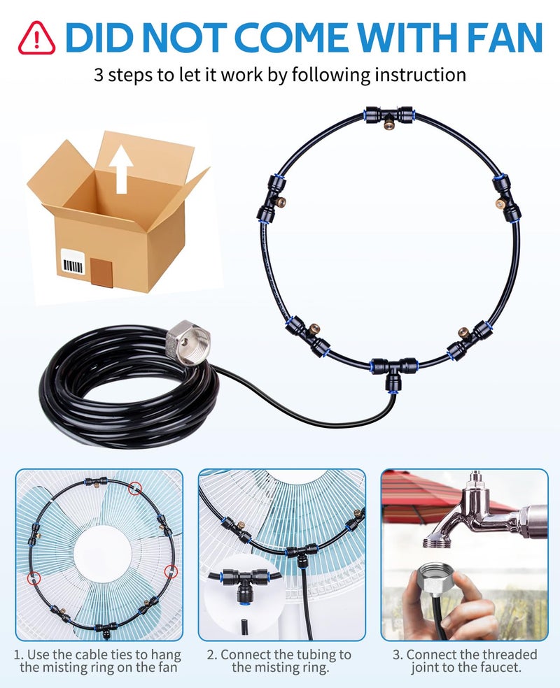 homenote Fan Misting Kit for a Cool Patio Breeze 16.4FT Misting Line, 5 Removable Brass Nozzle and Solid Brass Adapter(3/4"), Outdoor Mister Fan for Patio Cooling - Image 2