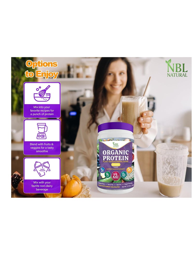NBL Natural - Plant Based Organic Protein Powder, Vegan For Men And Women, 22g Protein Per Serving, Banana, 2.2 Lb, 25 Servings - Image 1