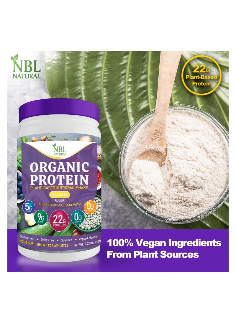 NBL Natural - Plant Based Organic Protein Powder, Vegan For Men And Women, 22g Protein Per Serving, Banana, 2.2 Lb, 25 Servings - Image 1