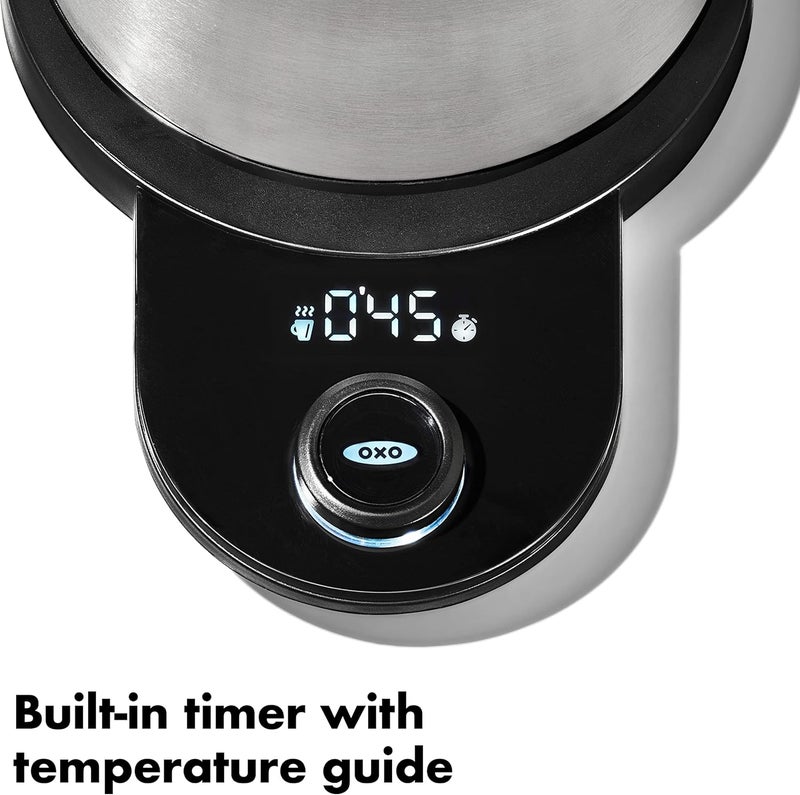 OXO OXO Brew Gooseneck Electric Kettle  Hot Water Kettle Pour Over Coffee  Tea Kettle Adjustable Temperature BuiltIn Brew Timer Stainless Steel 1Lu200b  - Image 3