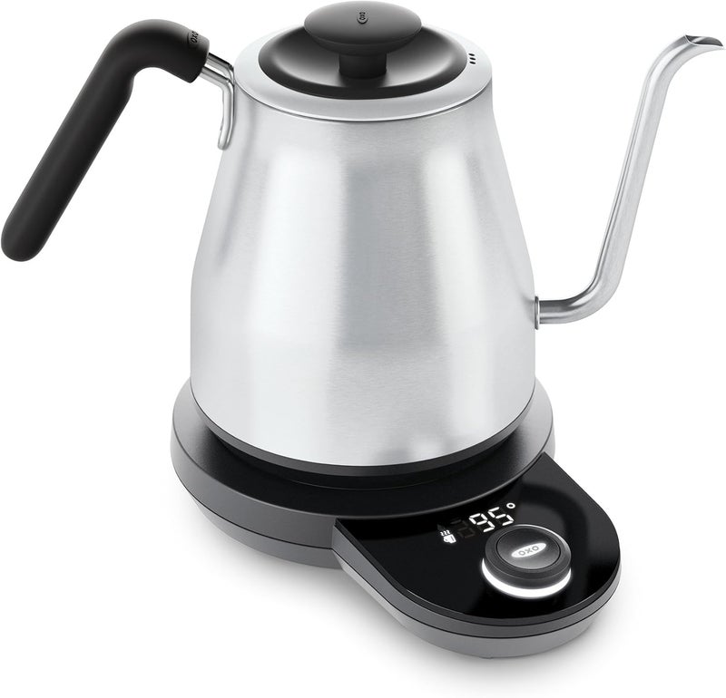 OXO OXO Brew Gooseneck Electric Kettle  Hot Water Kettle Pour Over Coffee  Tea Kettle Adjustable Temperature BuiltIn Brew Timer Stainless Steel 1Lu200b  - Image 1