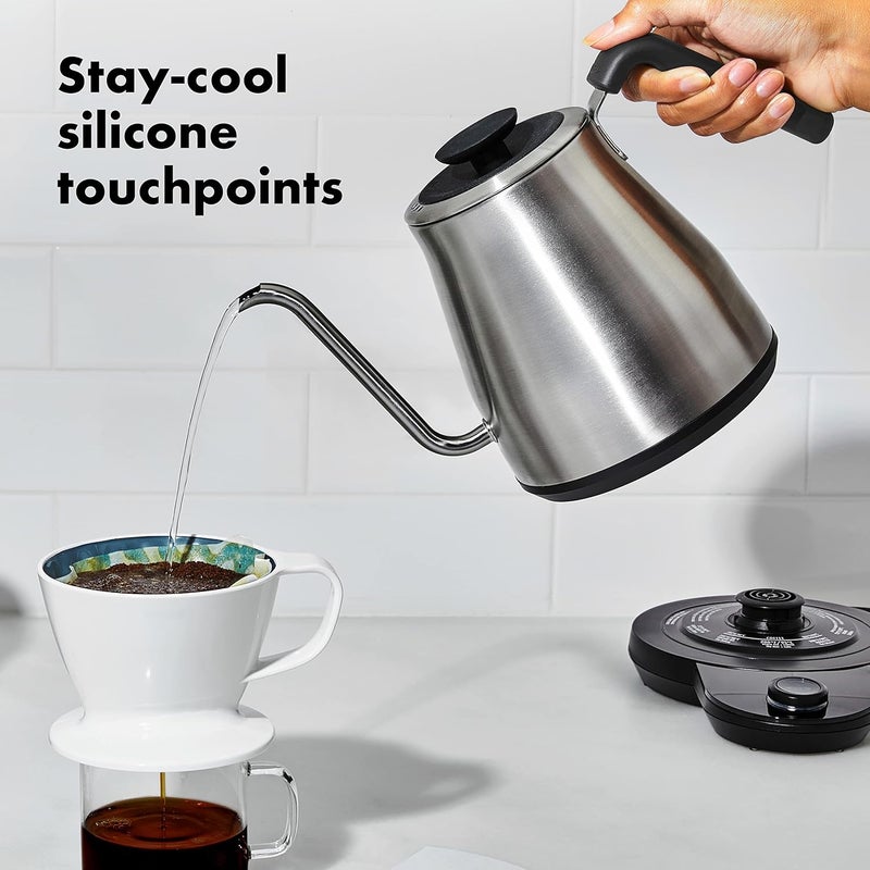 OXO OXO Brew Gooseneck Electric Kettle  Hot Water Kettle Pour Over Coffee  Tea Kettle Adjustable Temperature BuiltIn Brew Timer Stainless Steel 1Lu200b  - Image 4