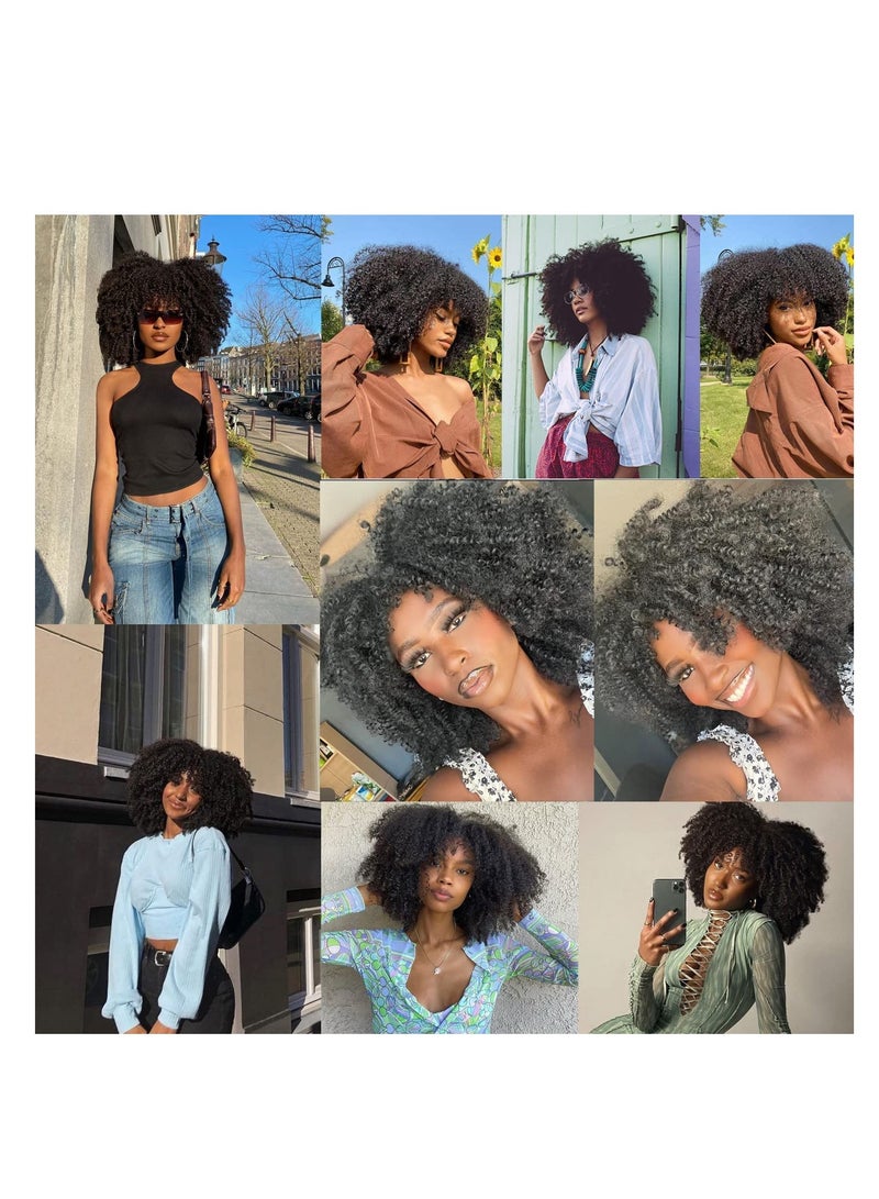 SYOSI Short Curly Afro Wigs with Bangs for Black Women 14 Inch Kinky Curly Wig Synthetic Fiber Heat Resistant Full Wig Black - Image 2