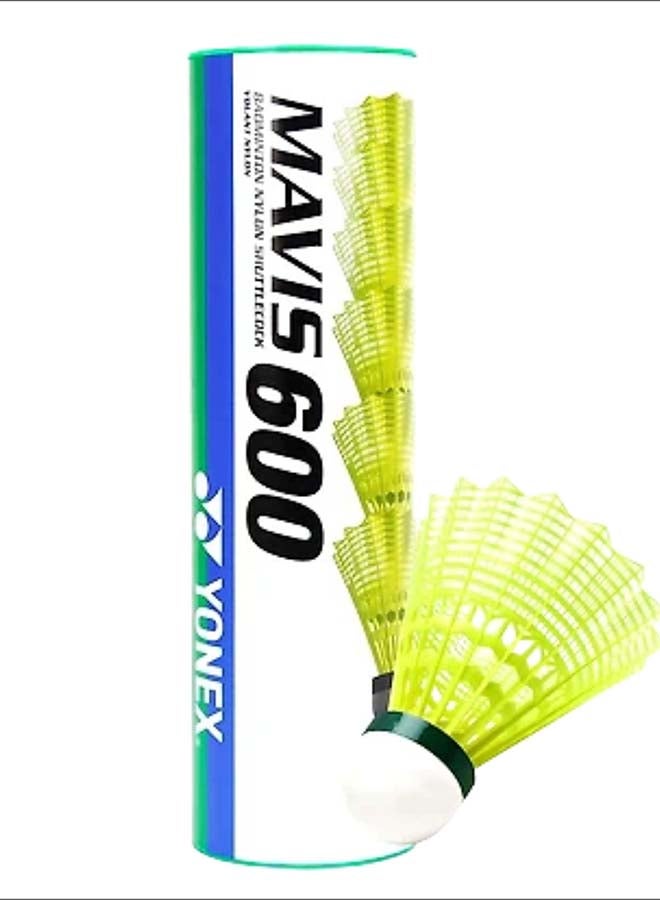 Yonex Mavis 600 Nylon Shuttlecock Yellow – Pack of 6 Synthetic Badminton Shuttlecocks with Stable Flight, High Durability and Consistent Speed for Training and Match Play - Image 1
