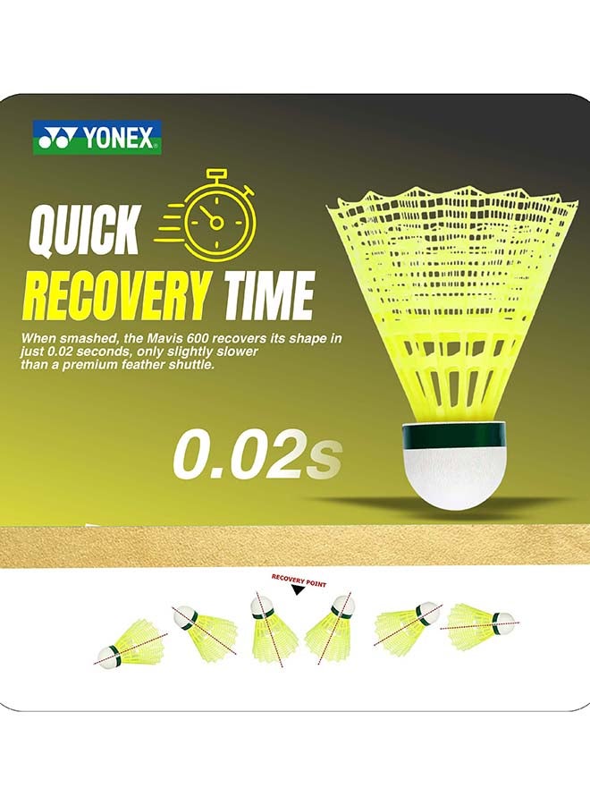 Yonex Mavis 600 Nylon Shuttlecock Yellow – Pack of 6 Synthetic Badminton Shuttlecocks with Stable Flight, High Durability and Consistent Speed for Training and Match Play - Image 4