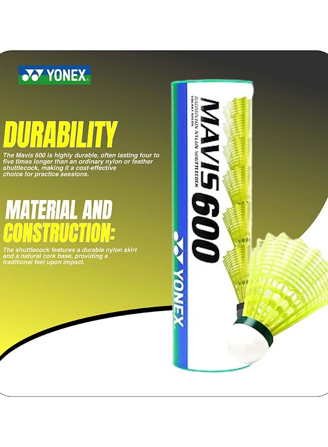 Yonex Mavis 600 Nylon Shuttlecock Yellow – Pack of 6 Synthetic Badminton Shuttlecocks with Stable Flight, High Durability and Consistent Speed for Training and Match Play - Image 5