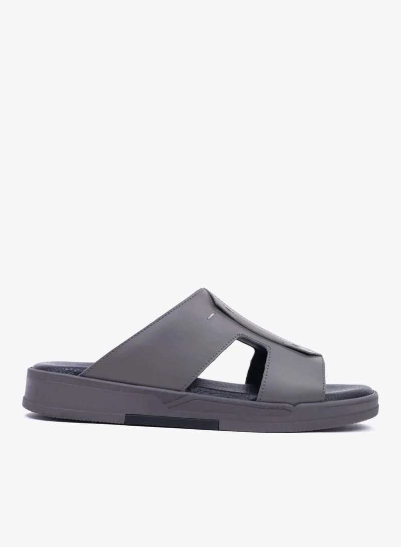 UOMO CAVALIER Men's Leather Slide Sandals with Cushioned Footbed Grey